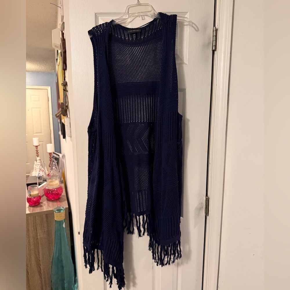 Lane Bryant Dark Navy Crochet Fringe Vest